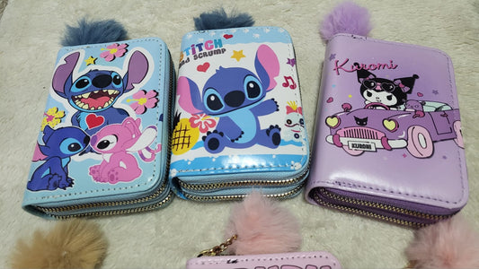 Billeteras doble cierre  Stitch/Labubu/Capybara