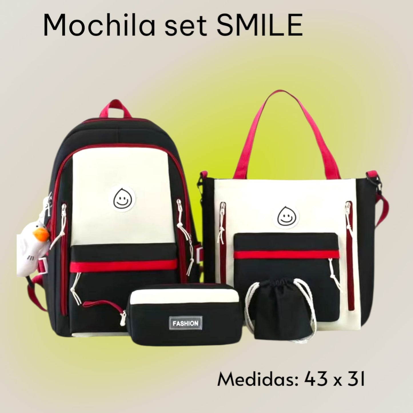 SET MOCHILA SMILE (4 piezas)